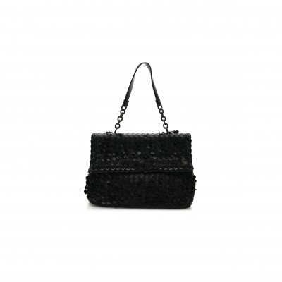 BOTTEGA VENETA NAPPA INTRECCIATO FRINGE FLAP BLACK (28*20*10cm)